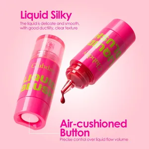Detailed view of the air-cushioned button on pearlescent pink liquid blush applicator