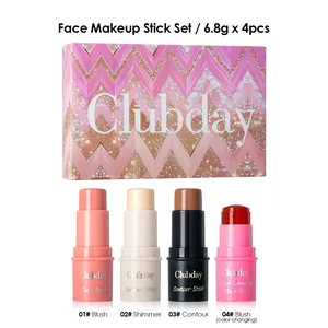 Detailed view of the 4-piece face makeup stick set with blush, contour, and shimmer highlighter.