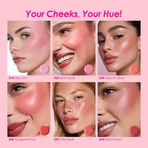 Close-up of six liquid blush shades on skin for a natural glowing finish