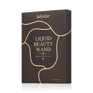 Julystar liquid beauty wand set with highlighter blush and contour in gold brown box