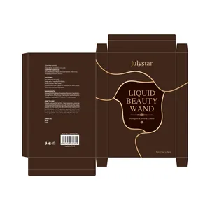 Close-up of the Liquid Beauty Wand packaging box featuring ingredients and usage instructions.