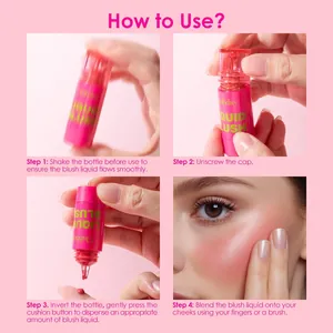 Four-step guide showing how to apply the shimmer liquid blush for a natural glow