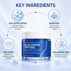 Crème rebondissante aux peptides de cuivre bleu et bakuchiol 50g pour la réparation.