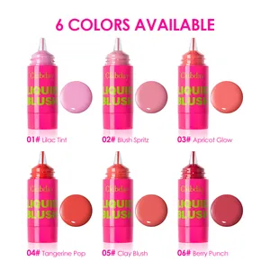 Six shades of glowing liquid blush set with press-on applicators for face makeup.