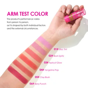 Arm swatches showing six shades of pearlescent shimmer liquid blush on human skin