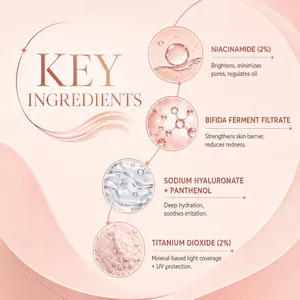 CC getöntes Serum Infografik mit Inhaltsstoffen wie Niacinamid, Hyaluronsäure und Panthenol
