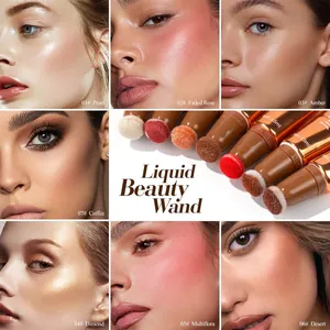 Versatile liquid beauty wand set with sponge head for blush contour and highlight