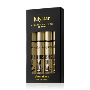 Juego de cuatro sueros para el crecimiento de pestañas Julystar de 5 ml en envase dorado.