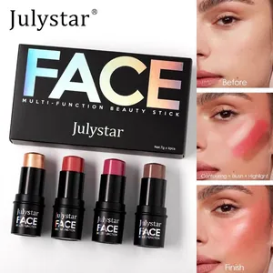 Set de 4 barras faciales Julystar para contorno, rubor e iluminador, maquillaje suave.