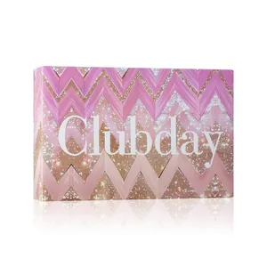 Detail view of Clubday blush stick packaging with pink and gold chevron pattern