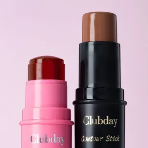 Close-up of jelly blush stick and creamy contour stick showing rich texture and color.