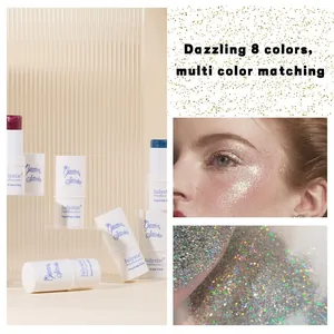 Professional 8-color glitter sticks for face and body showing shimmering eye makeup effect