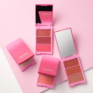 Close-up view of Julystar 3-in-1 waterproof blush palette featuring built-in mirror.