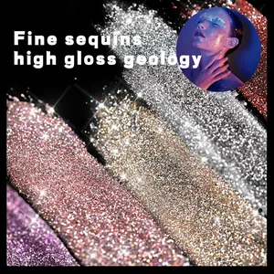 Macro detail of eight colored sparkling face and body glitter sequins for professional makeup