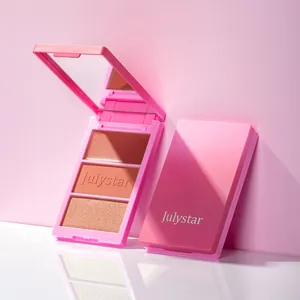 Close-up detail of 3-in-1 waterproof blush palette with mirror and mixed textures