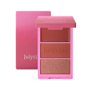 Julystar three-in-one blush palette with cream and powder in warm rose tones