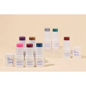 Details of 8-color glitter sticks for face hair and body makeup in various shades