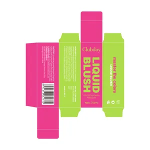 Detailed packaging design template for shimmer liquid blush showing ingredients and net weight