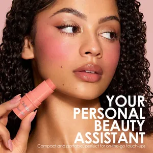 Compact natural matte jelly blush stick for cheek and lip touch-ups on model face