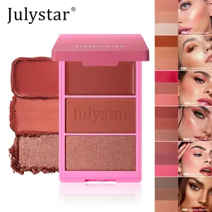 Julystar 3 In 1 Blush Palette Highlighter Contouring Face Trio Waterproof Long Lasting Natural Makeup Powder Cream Tray