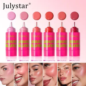 Professional Julystar 6-color shimmer liquid blush set with diverse model swatches
