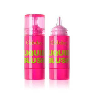 Shimmering moisturizing liquid blush in vibrant pink bottle, long-lasting cheek makeup