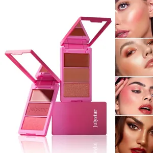 Professional Julystar 3-in-1 waterproof blush and contour palette with model makeup looks