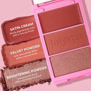 Professional 3-in-1 blush and highlighter palette with cream and powder textures