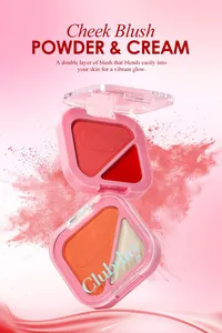Vue détaillée de la palette de fards à joues bicolore 2 en 1 aux textures poudre et crème.