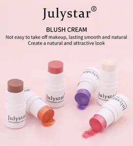 Detailed macro view of Julystar cream blush sticks in various matte and shimmery shades