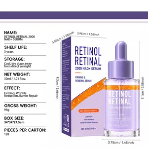 Retinol Retinal 2000 NAD+ Serum detailed product specifications and packaging dimensions.