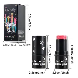 Abmessungen des Clubday Glitter Stick mit Verpackungs- und Produktmaßen.