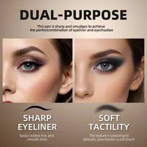 Σύγκριση έντονου eyeliner και σκιάς ματιών με το μολύβι ματιών διπλής χρήσης.
