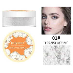 Detail view of Julystar translucent loose face powder with matte finish and texture