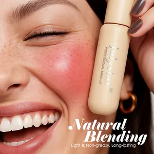 Close-up of Natural Blending liquid blush applied on cheek with the Julystar bottle