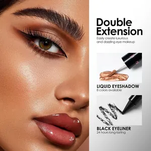 Détail du stick double embout avec eyeliner noir et fard à paupières liquide scintillant