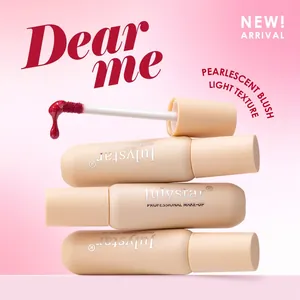 Close-up of pearlescent liquid blush showing rich texture and Julystar branding