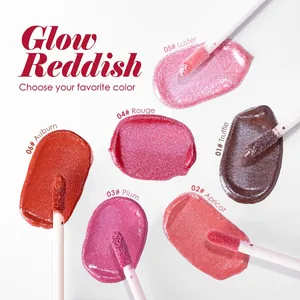 Six shades of shimmer liquid blush swatches showing Luster, Auburn, and Rouge colors