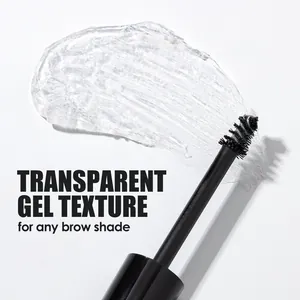 Close-up of transparent eyebrow gel texture and precision spiral brush