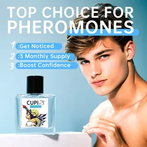Detailansicht eines maskulinen Pheromon-Parfüms mit 50ml Flakon und männlichem Model