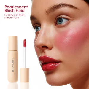 Detailed view of Julystar Pearlescent Blush Fluid showing a natural radiant finish on skin.