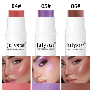 Detailed view showing three shades of Julystar matte blush sticks and model effects