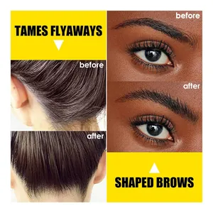 Before and after comparison of clear brow gel used for taming flyaways and shaping brows