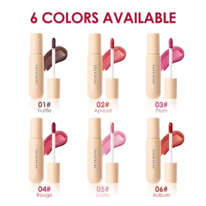Detailed view of six shades of Julystar shimmer liquid blush with color swatches.