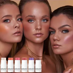 Julystar matte cream blush sticks in six diverse shades shown on professional beauty models