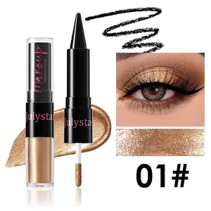 Détail de l'ombre à paupières liquide dorée 01# et du crayon eye-liner noir