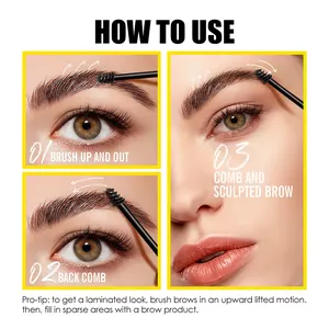 Step-by-step tutorial for transparent eyebrow styling gel for a natural laminated look.