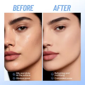 Comparaison de la texture de la peau avant et après la poudre fixatrice mate