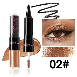 Gros plan sur l'eyeliner double embout Julystar et l'ombre à paupières liquide cuivre