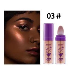 Detailed view of fairy highlighter powder stick and shimmering makeup effect on dark skin